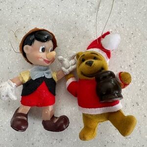 Vintage Disney Christmas Ornaments Pinocchio & Flocked Winnie the Pooh! MCM